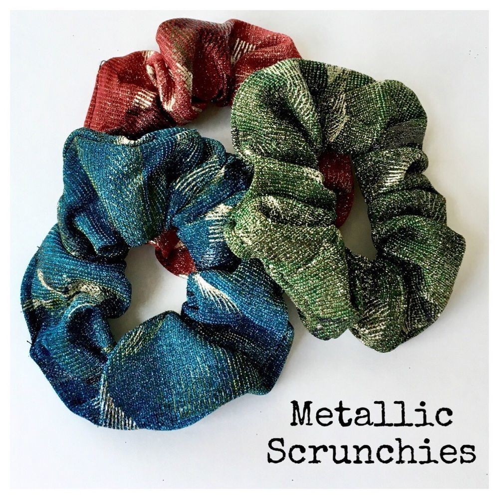 Set of 3 Metallic Fabric Oversized Scrunchies, NWT